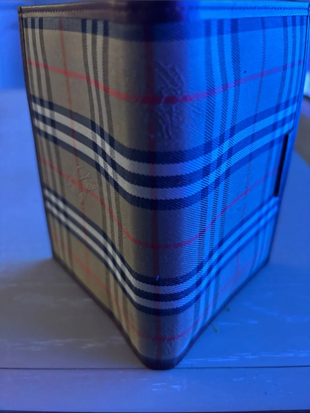 Burberry Beige Black Plaid small agenda Brown Trim